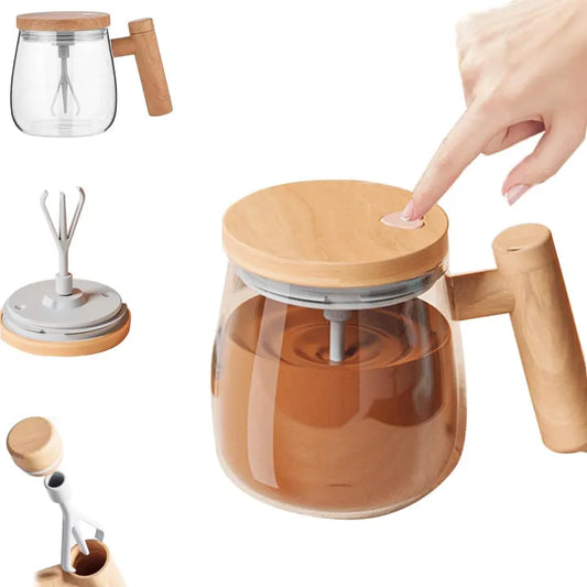 Glass Tea & Coffee Stirring Mug with Wooden Handle